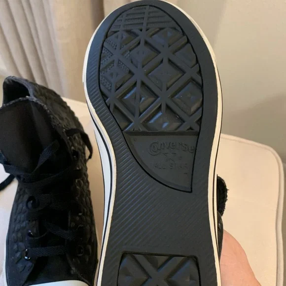 Converse Women’s Black Textured High-Top Sneakers - Picture 4 of 5
